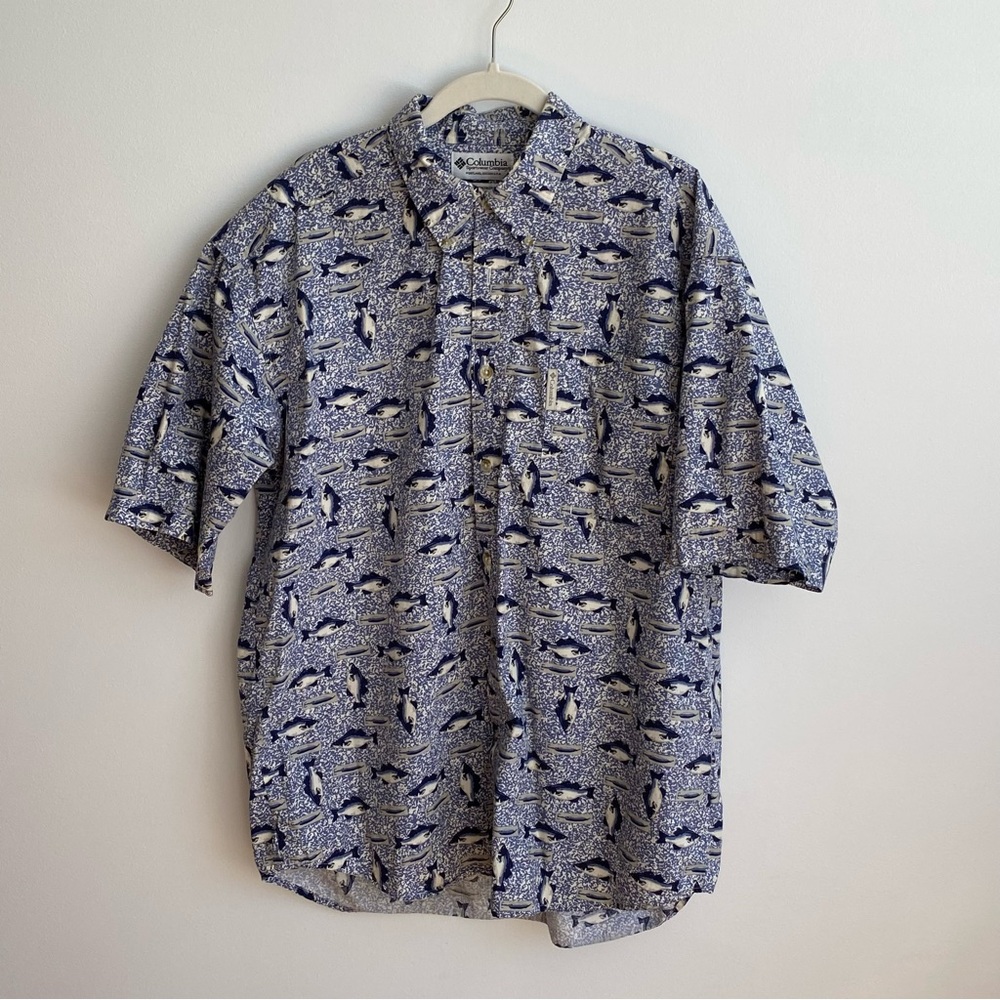 Columbia Sportswear‎ Blue Fish  Patterned Men's Short Sleeve Shirt